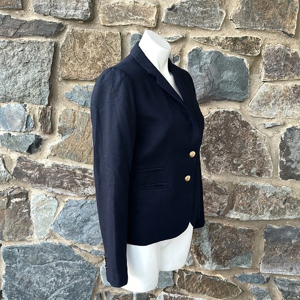 J CREW Schoolboy Blazer Wool blend black Classic Jacket Gold Button 28233 size 4